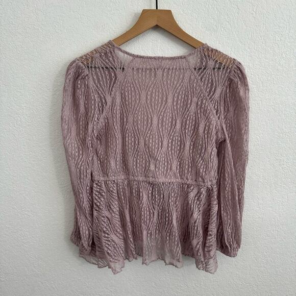 Free People Luisa Sheer Lace V-Neck Long Sleeve Babydoll Top Lavender Purple S - Picture 9 of 14